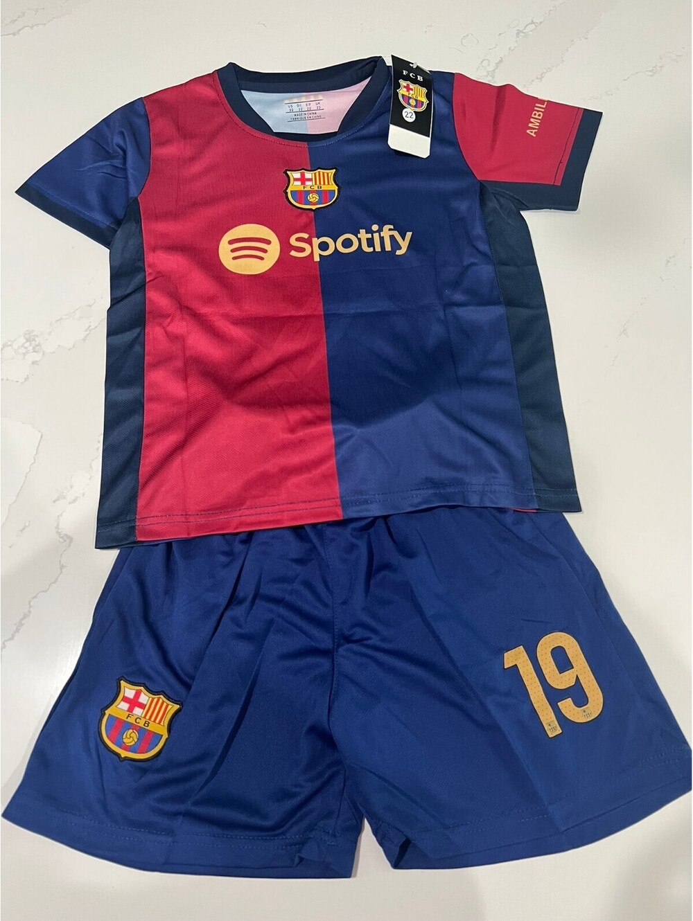 24/25 Barca Home Lamine Yamal #19 Soccer Jersey with Short Set Youth Small